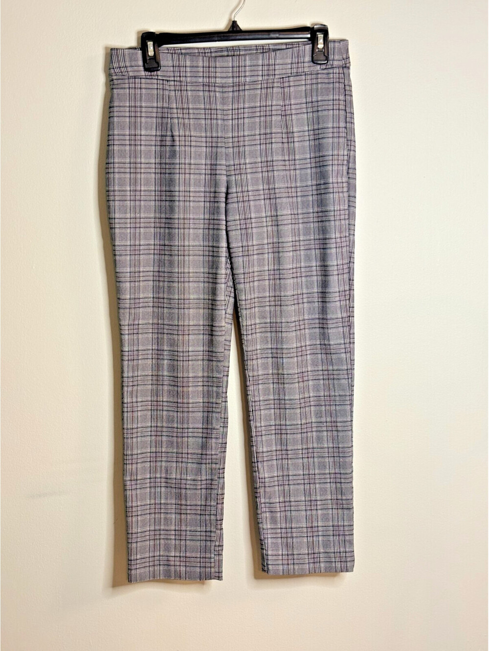Briggs Women's Pants Petite Small Pull On Plaid Gray, Black, White & Red Plaid